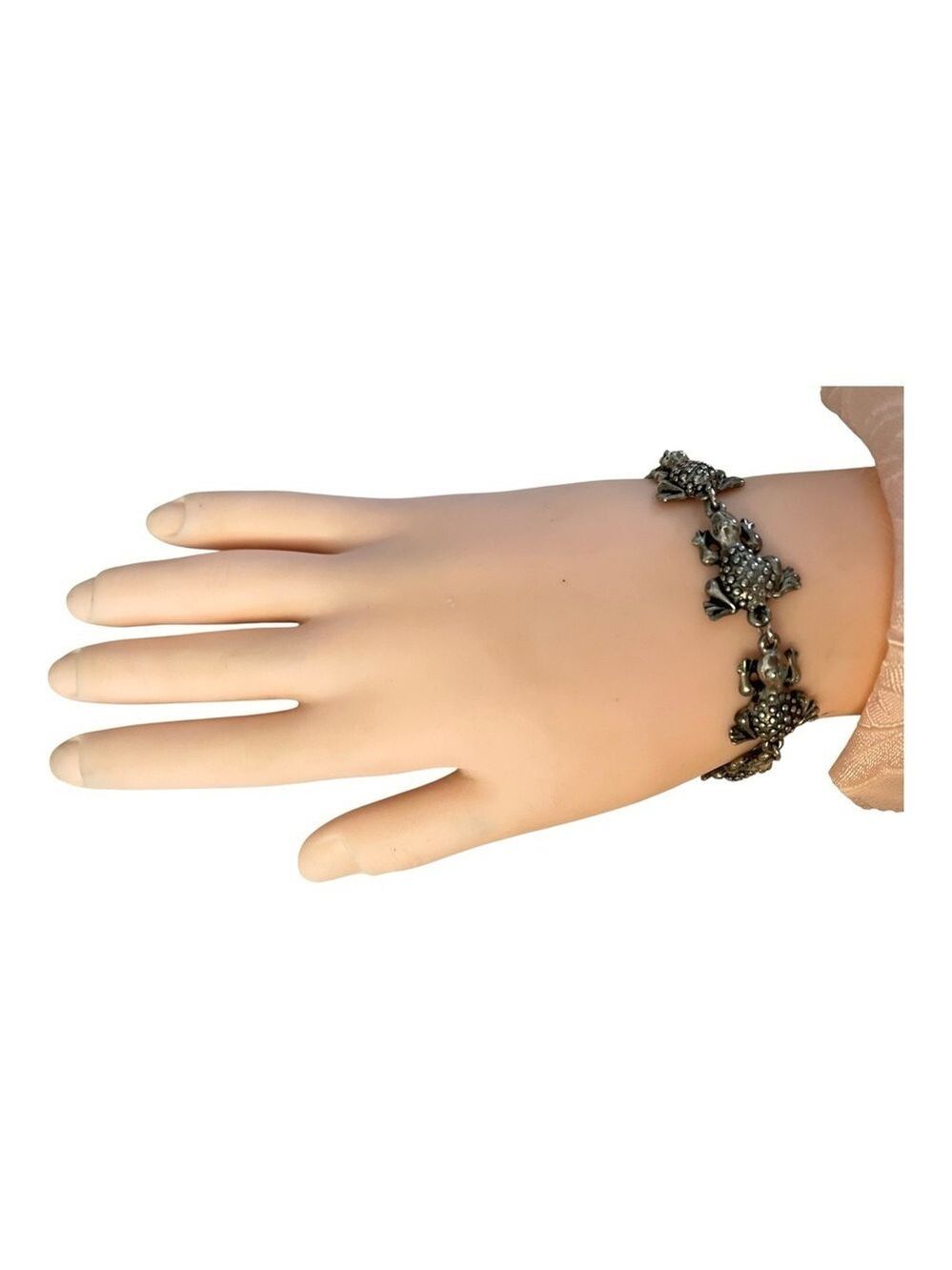 Vintage Silver Frog Bracelet Mexico 1980's, Marked S-80, 23g, 7".